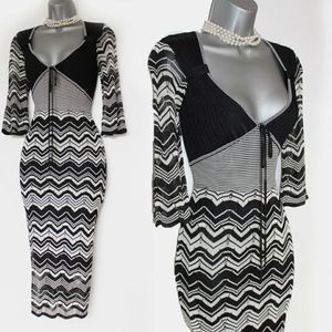 RARE Karen Millen Black White Knit Zig Zag 3/4 Sleeve Wedding Season!